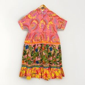 Uncle Frank Dress Womens L Go Bananas Colorful Tropical Dopamine Resortwear Boho